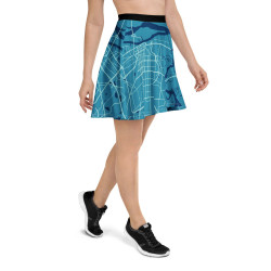 Custom teal Map Skirt featuring a coastal street map design, shown with black athletic shoes on a white background.
