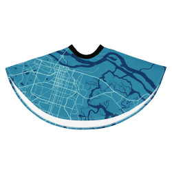 Custom teal Map Skirt featuring a detailed coastal street map design, shown on a white background with a black waistband.