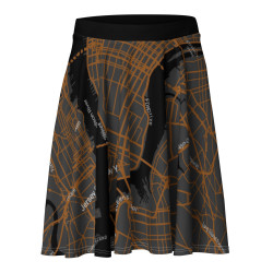 Custom dark gray Map Skirt featuring copper street map details.