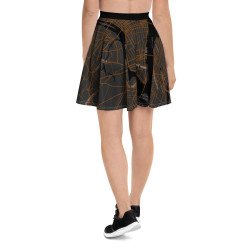 Custom dark gray Map Skirt featuring copper street map details, shown with black athletic shoes on a white background.
