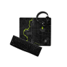 Custom black map gaming mouse pad featuring a neon green Bend, Oregon map design, styled with a keyboard, mouse, and headset.
