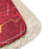 Close-up of a red Custom Map Blanket showing the printed map design and soft sherpa-style backing.