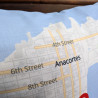 Close-up of a custom map pillow showing the printed fabric texture and Anacortes map details.