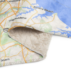 Close-up of a Custom Map Blanket showing the printed road map design and soft sherpa-style backing.