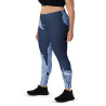 Custom navy blue Map Leggings featuring light blue coastal map details, shown in a plus-size fit with black athletic shoes.