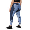 Custom navy blue Map Leggings featuring light blue coastal map details, shown in a plus-size fit with black athletic shoes.